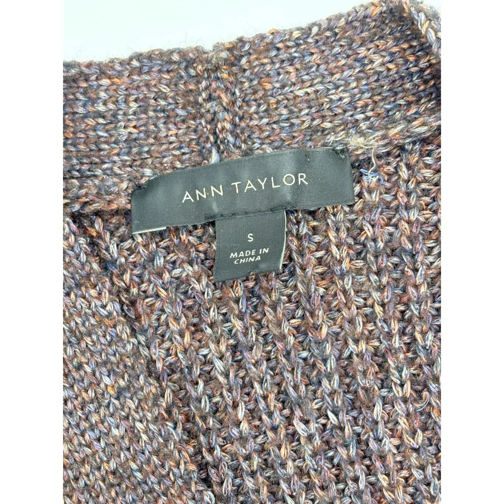 Ann Taylor Brown Marled Chunky Ribbed Longline Cardigan Sweater Wool Blend S